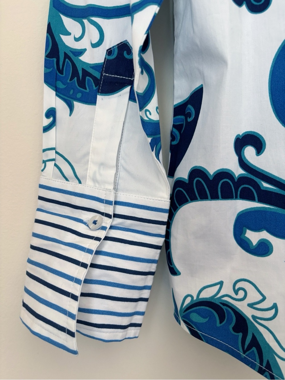 Tizzie White & Blue Paisley Print Button Front Shirt Large Dizzy Lizzie - Picture 4 of 6